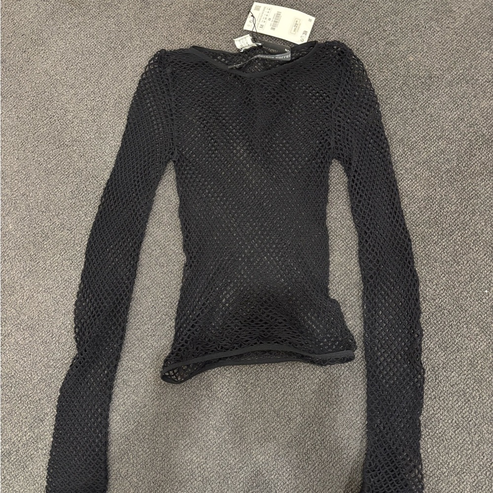 Black Mesh Long Sleeve Top